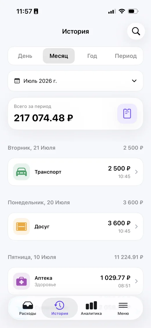 История расходов по дням и категориям